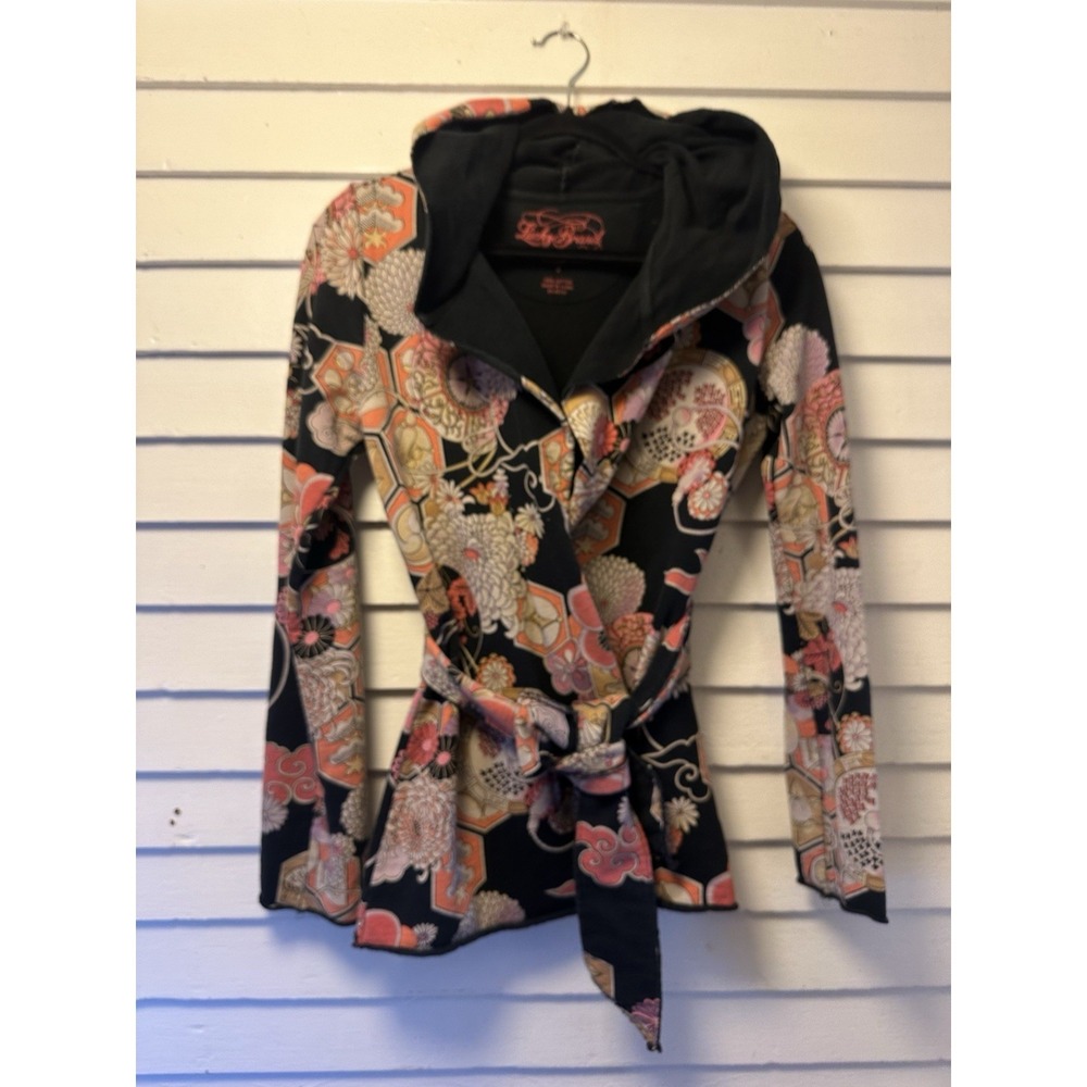 VNTG LUCKY BRAND S Jacket Wrap Kimono Jingo Hoodie Y2K mod print sweatshirt
